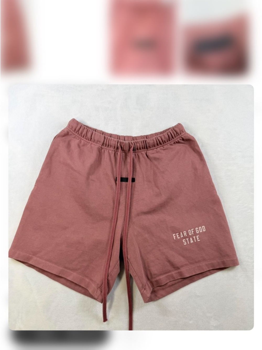 Fear of God Essentials "STATE" Sweat Shorts - Rose/Maroon - Size XS